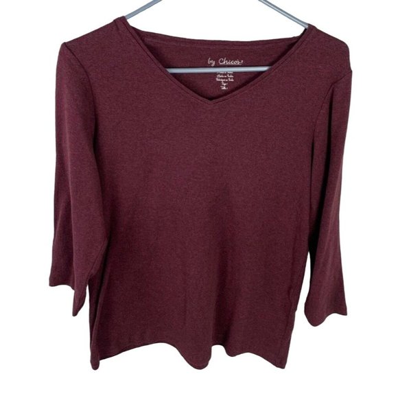 Chico's Tops - Chicos Top Womens Size 0  Long Sleeve Burgundy Soft Jersey Cotton Small